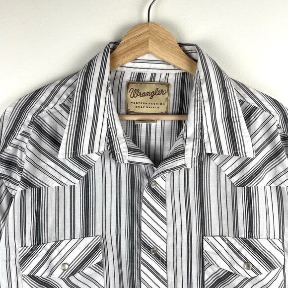Wrangler VTG Mens Shirt 2XL White Gray Striped Pearl Snap Western Cowboy Rodeo - Picture 2 of 6